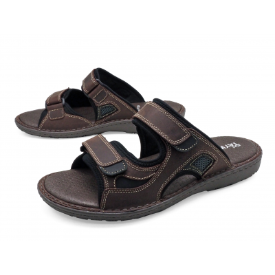 รองเท้าแตะ SKA-25 หนังนูบักออยล์ตาล-นูบักออยล์ดำ-ตาข่ายเทา